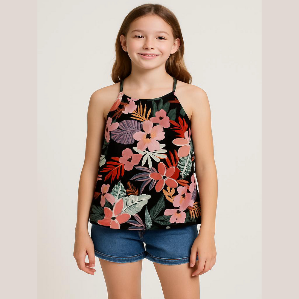 NWT Bixby Nomad floral crisscross back tank top sleeveless‎ tshirt Size M Black